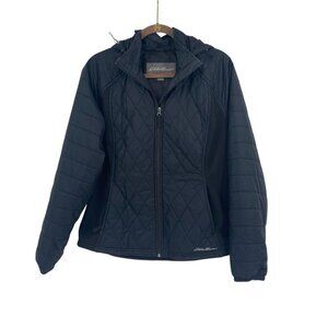 Eddie Bauer Women's Size L Black Quilted Full Zip Lightweight Pockets Jacket